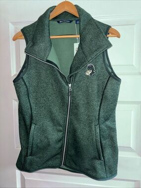 NWT Cutter And Buck Green Michigan State Spartans Women's Vest M Full Zip Pocket